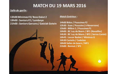 Programme du Samedi 19 Mars 2016 