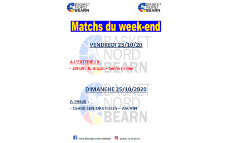 Matchs du week-end du 23&amp;25/10/20