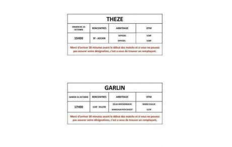 Désignations du 25/10 &amp; 31/10