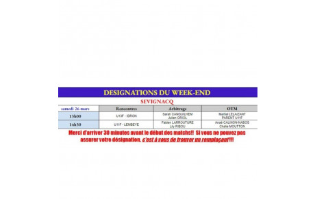 Désignations du 26 mars
