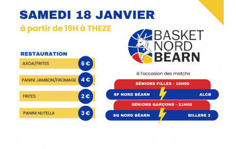 Restauration matchs séniors samedi 18 janvier